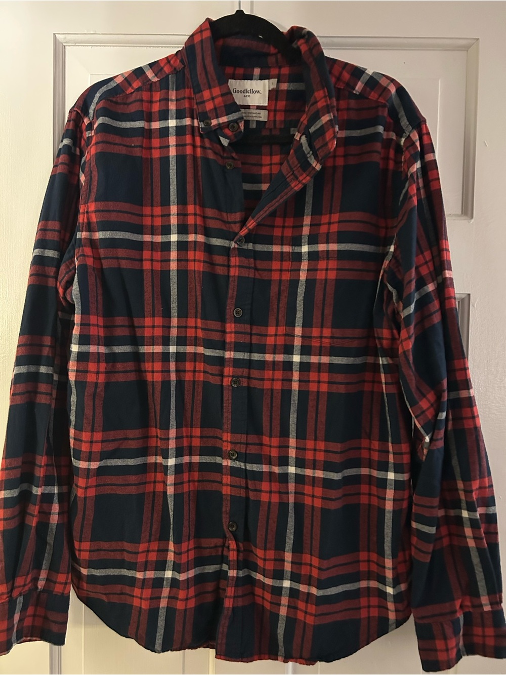 Goodfellow & Co Red and Navy Plaid Button-Down Shirt